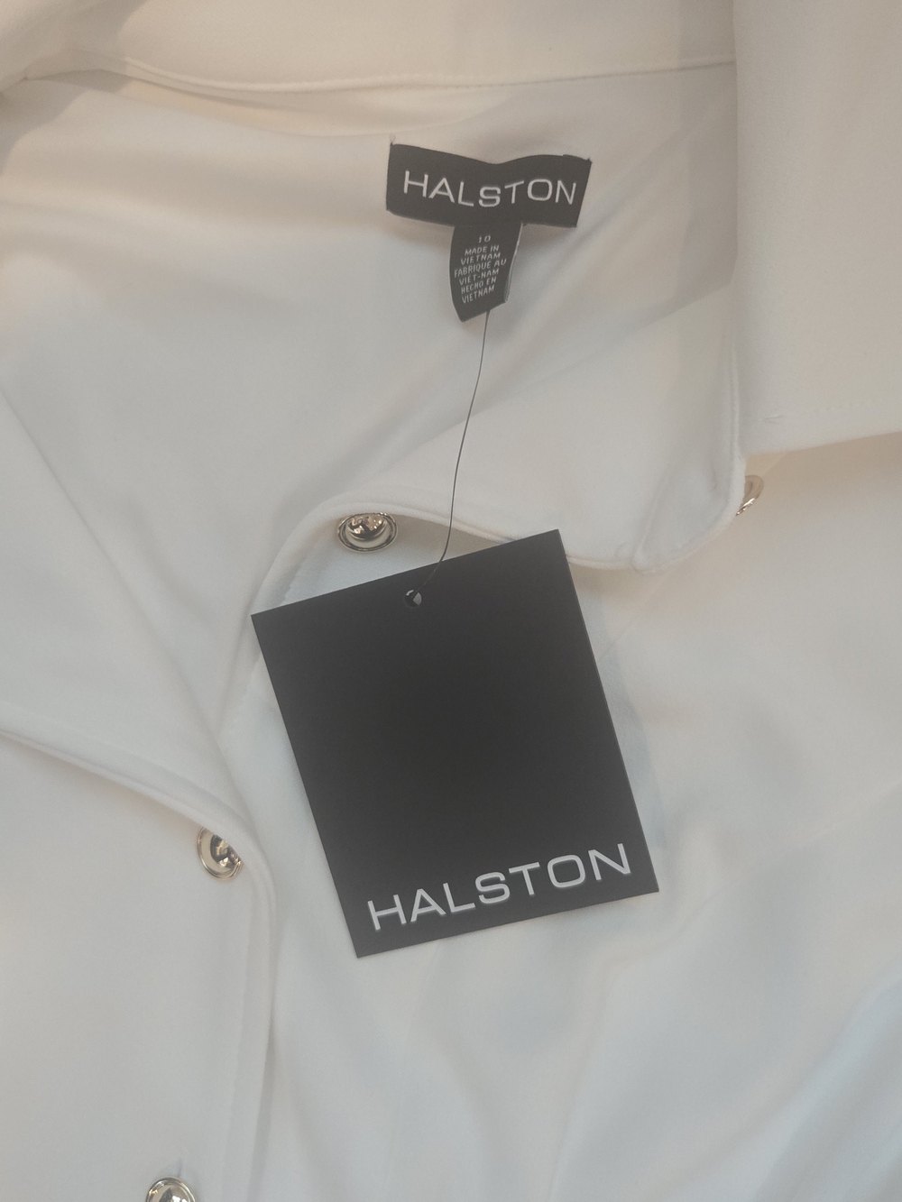 Halston Heritage Cream Button-Front Belted Midi Dress - Picture 4 of 4